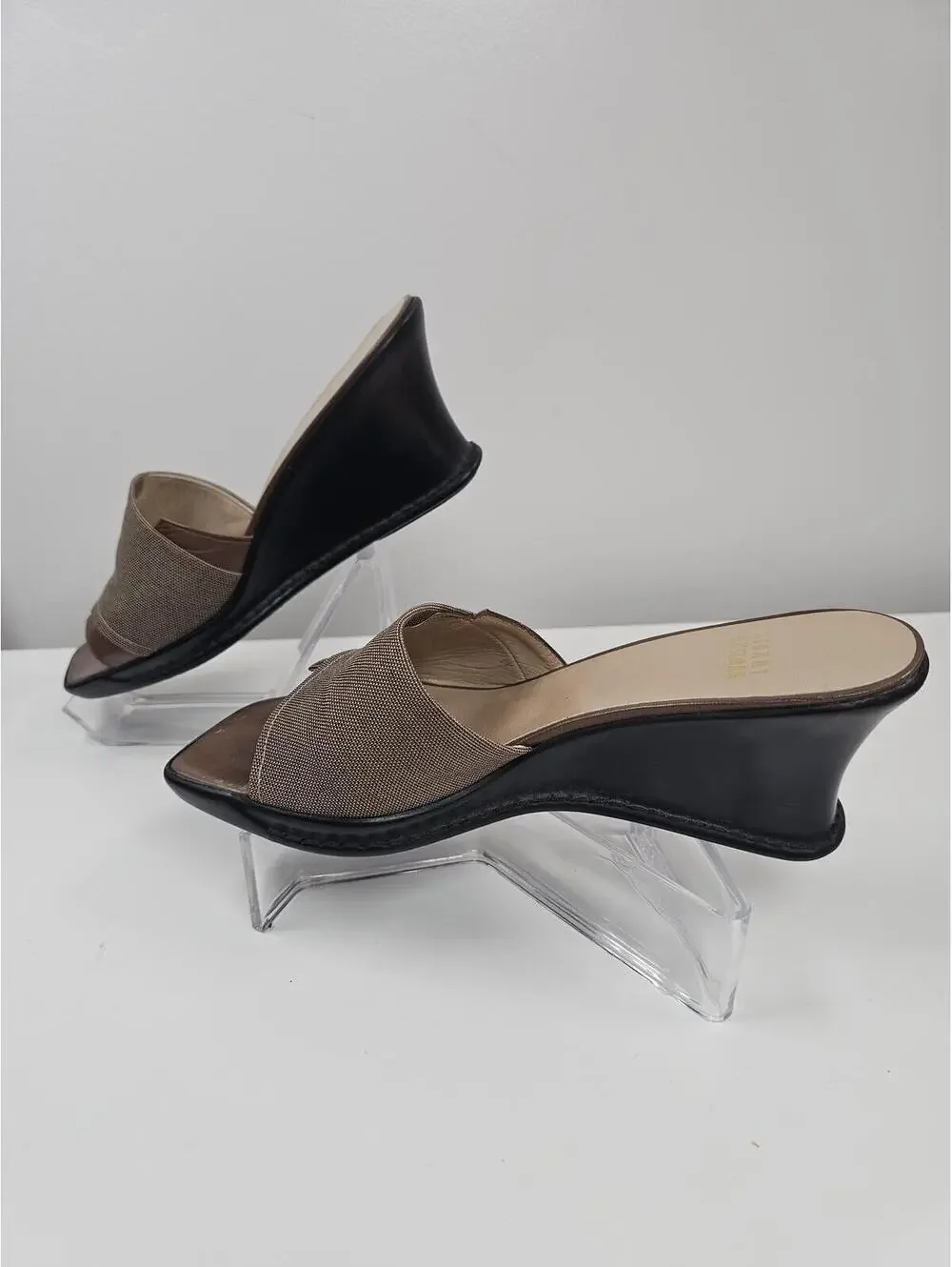 Stuart Weitzman Brown  Square Toe Wedge Sandals EUC Sz7 - Picture 6 of 11